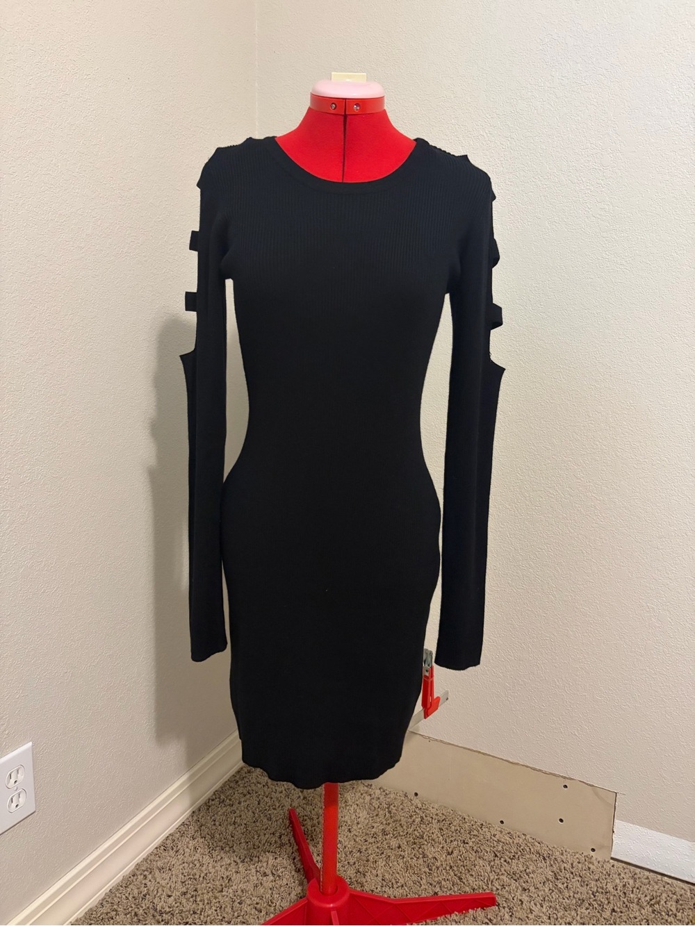 Black Cutout Sleeve fitted sweater Dress